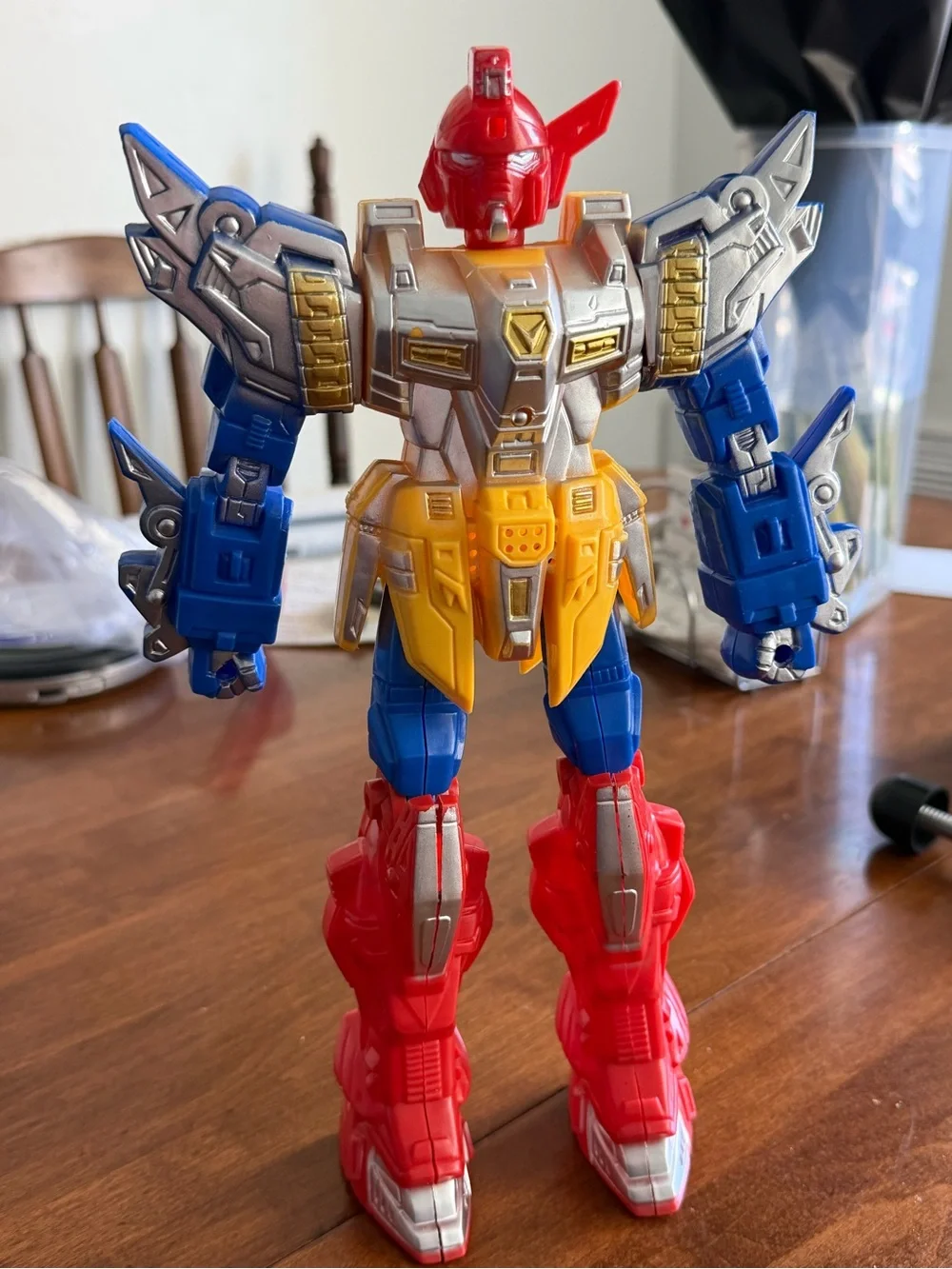 Vintage Mecha Robot Action Figure Toy Red Blue Yellow 10” Unknown Brand
